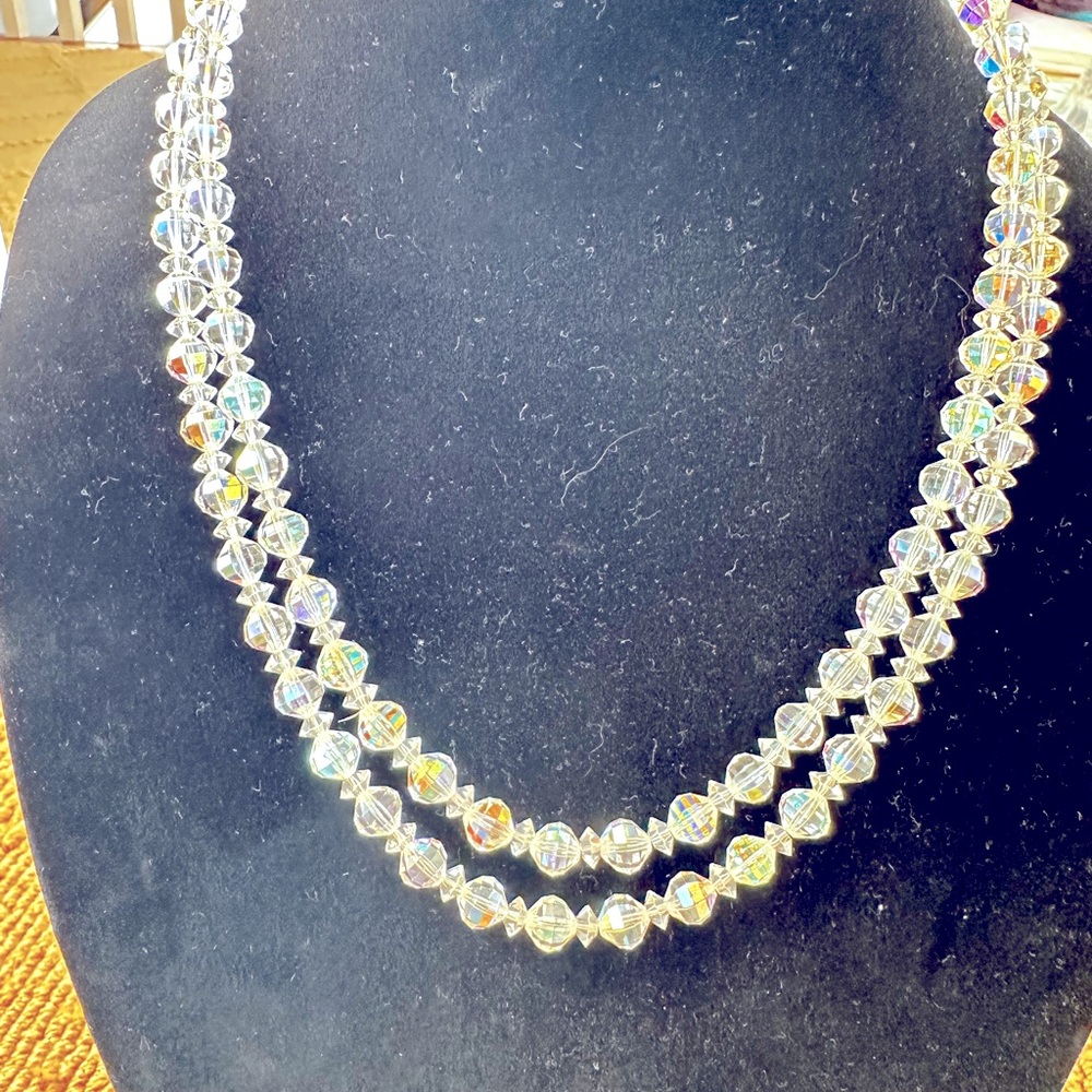 Double strand vintage AB aurora borealis necklace